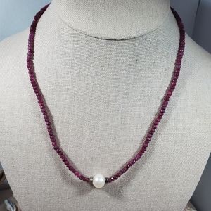 Ruby & Freshwater pearl silver necklace